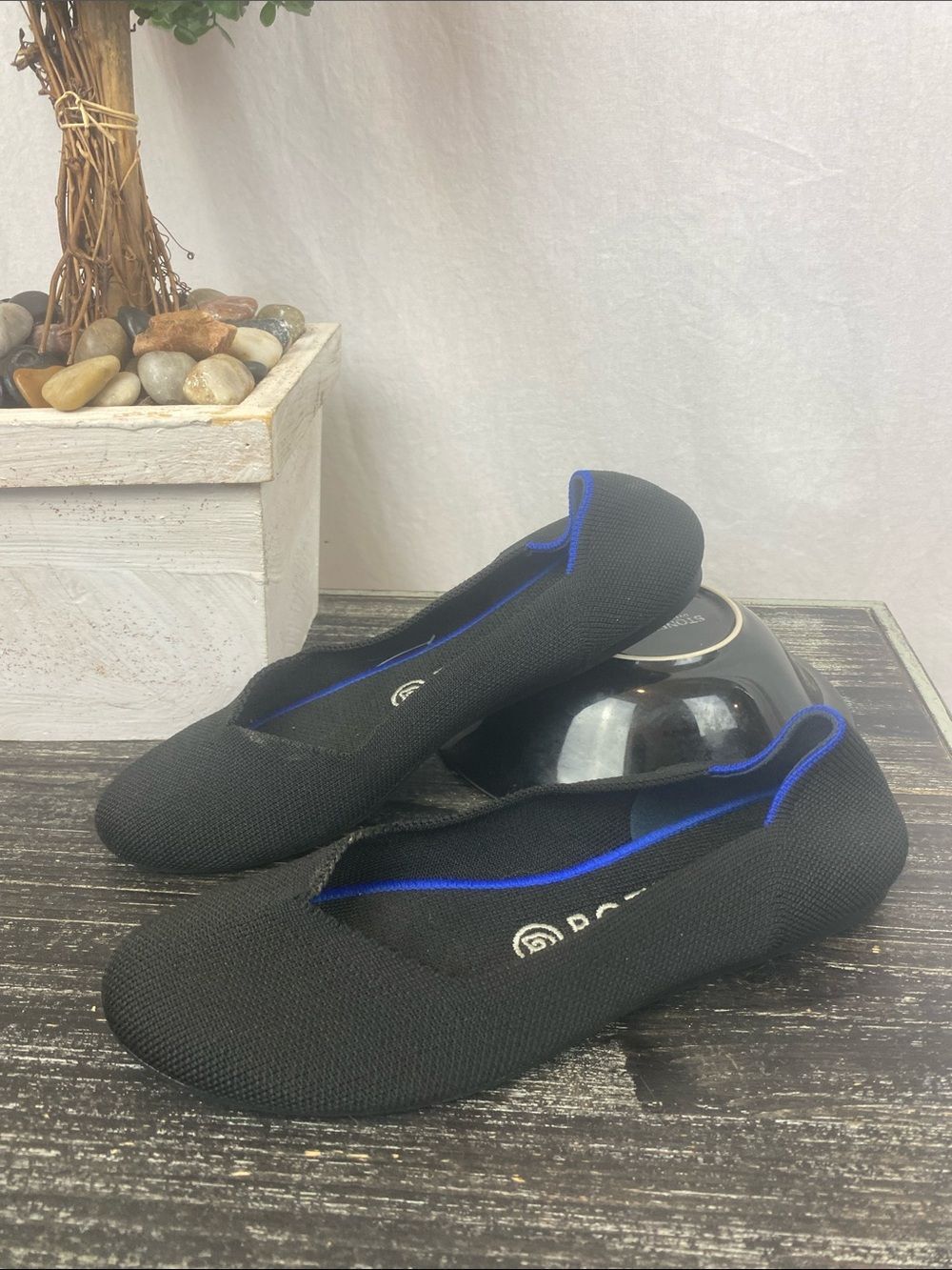 Rothy’s Black & Blue Trim Canvas Slip On Flat Shoes 7.5